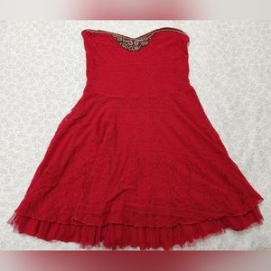 Free People Red Lace Beaded Strapless Dress Woman's size M